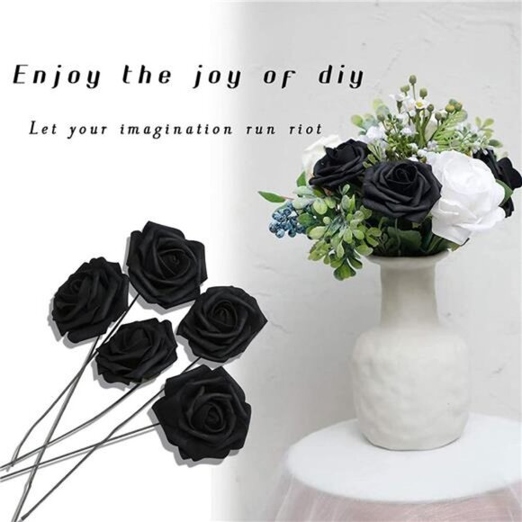 25pcs Artificial Flower Foam Rose, Handmade Big Fake Flower Head (Black) - Picture 1 of 7